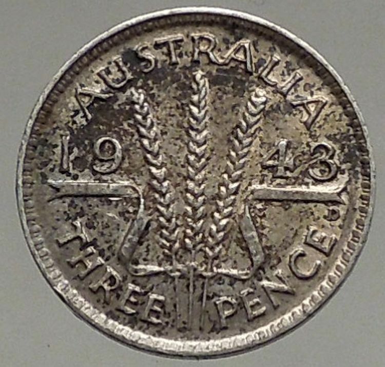 1943 AUSTRALIA - Threepence SILVER Coin - UK King George VI Wheat Stalks i56804