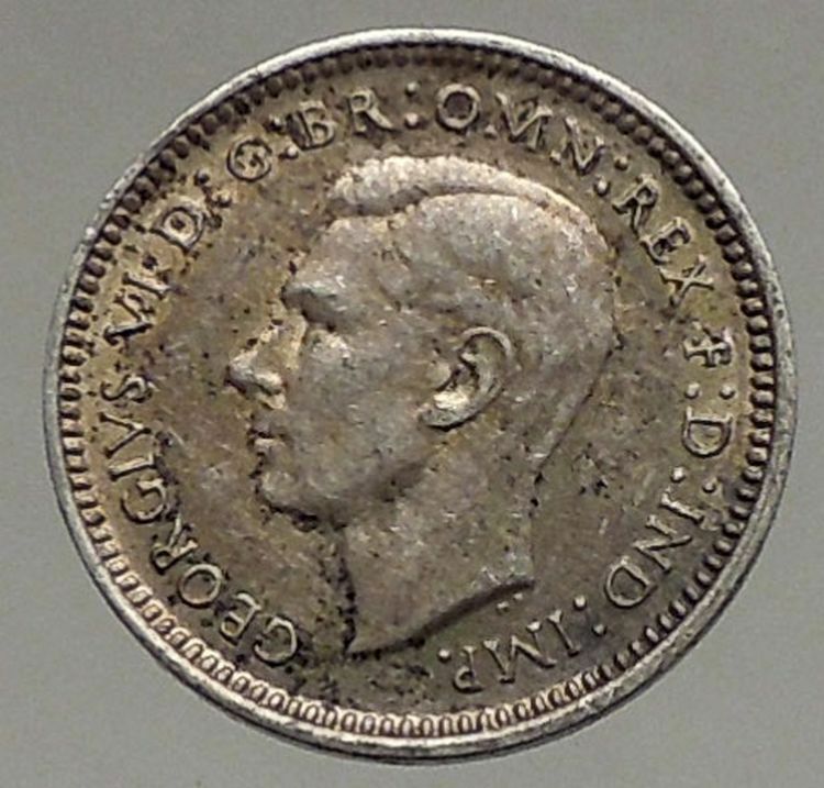 1943 AUSTRALIA - Threepence SILVER Coin - UK King George VI Wheat Stalks i56804