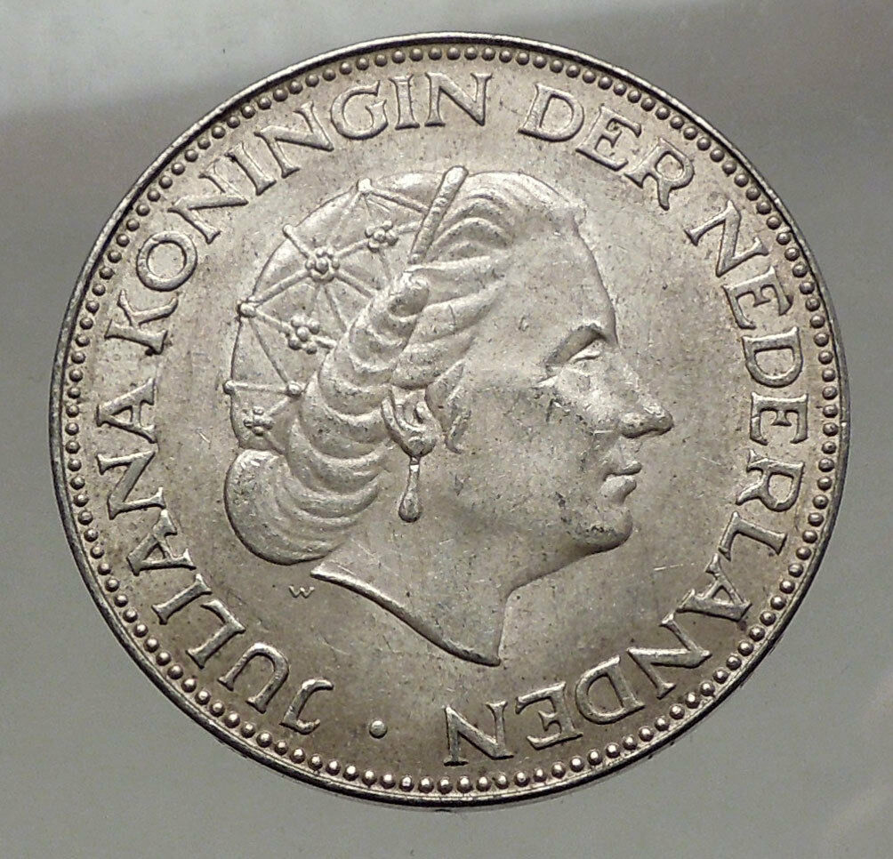 1959 Netherlands Kingdom Queen JULIANA 2½ Gulden Authentic Silver Coin i56606