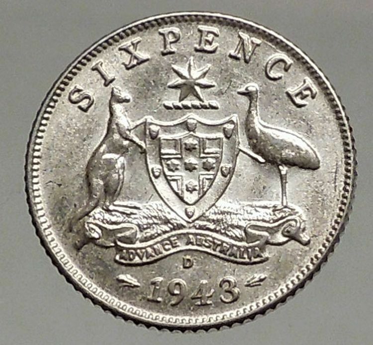 1943 AUSTRALIA - Sixpence SILVER Coin - UK King George VI Coat-of-Arms i57080