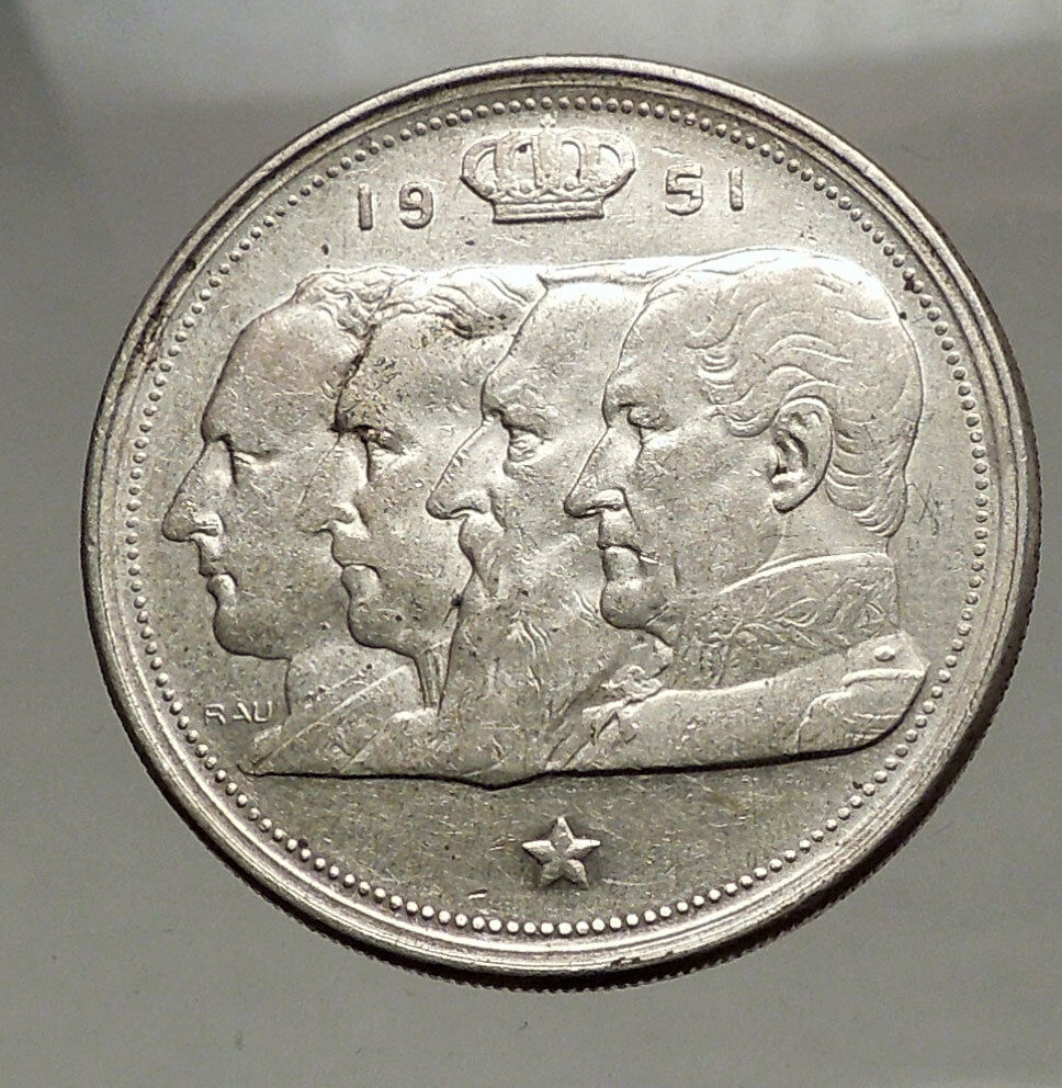 1951 BELGIUM Kings Leopold I II III & Albert I - SILVER 100 Francs Coin i57138