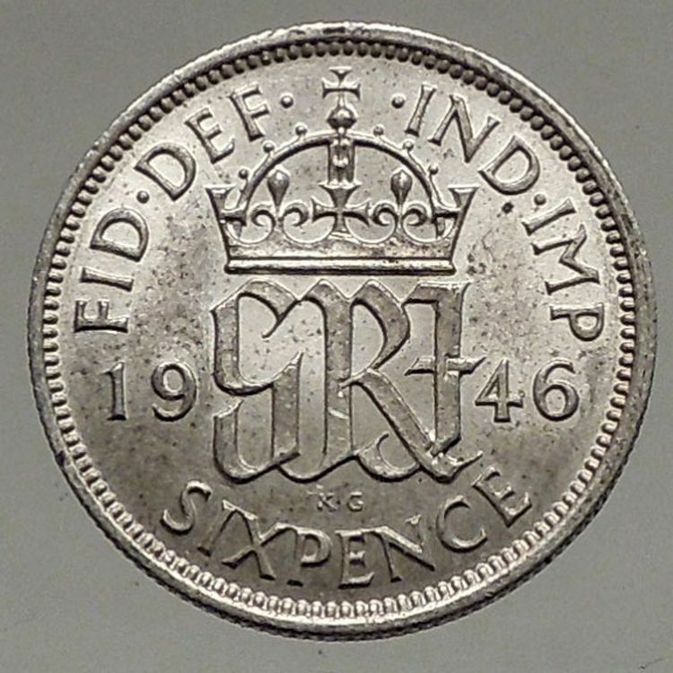 1946 UK Great Britain United Kingdom KING GEORGE VI Silver SIXPENCE Coin i56883