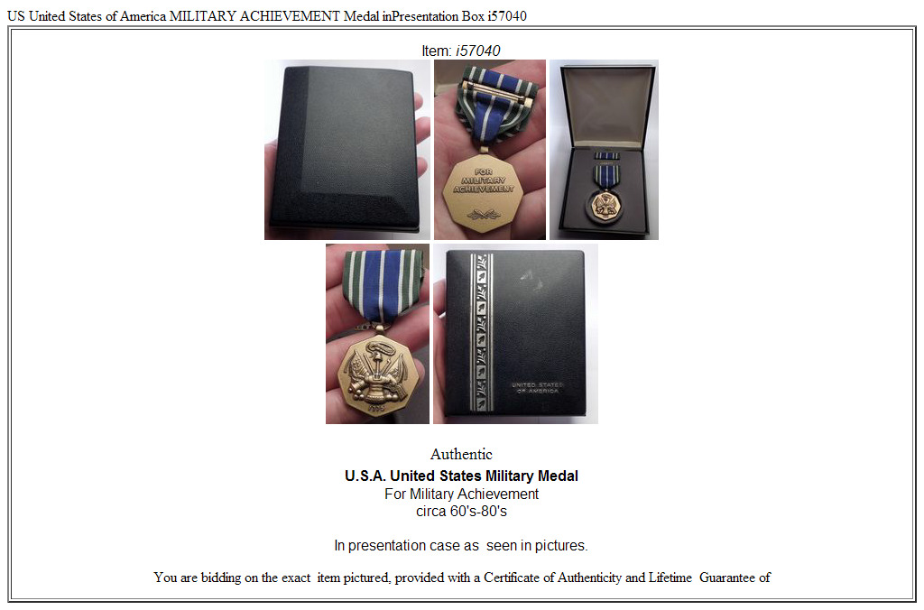 US United States of America MILITARY ACHIEVEMENT Medal inPresentation Box i57040