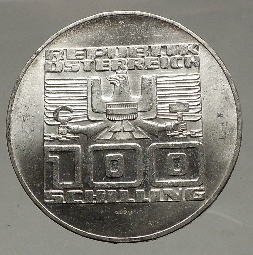 1975 AUSTRIA - Large SILVER 100 Schilling Coin Sower Field Imperial Eagle i57144