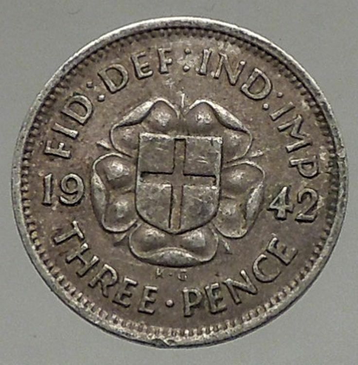 1942 UK Great Britain United Kingdom GEORGE VI Threepence Silver Coin i56865