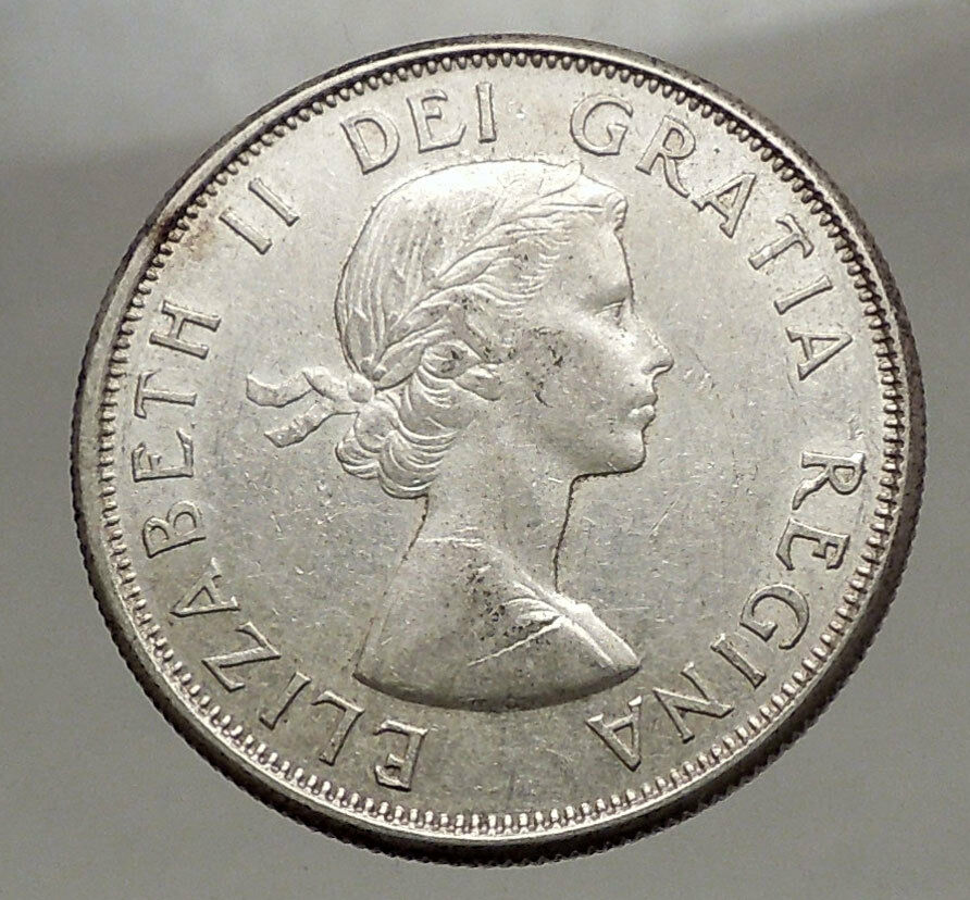 1960 CANADA - SILVER 50 Cents Old Coin UK Queen ELIZABETH II Unicorn Lion i57119