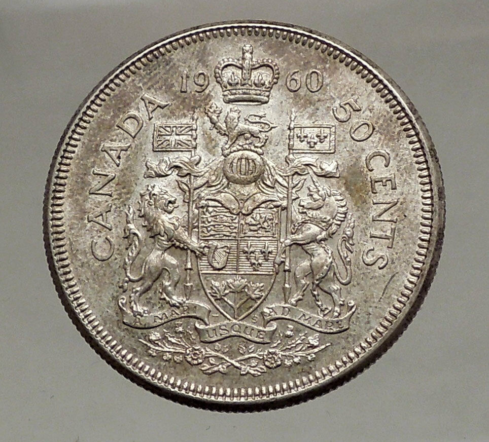 1960 CANADA - SILVER 50 Cents Old Coin UK Queen ELIZABETH II Unicorn Lion i57119