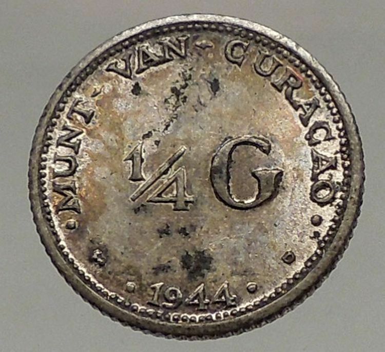 1944 CURACAO Netherlands Kingdom Queen WILHELMINA 1/4 Gulden Silver Coin i57184