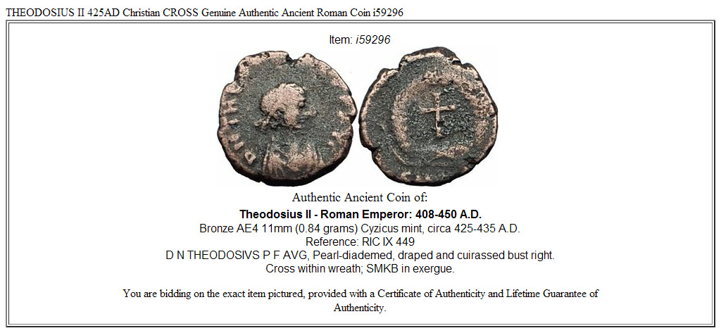 THEODOSIUS II 425AD Christian CROSS Genuine Authentic Ancient Roman Coin i59296