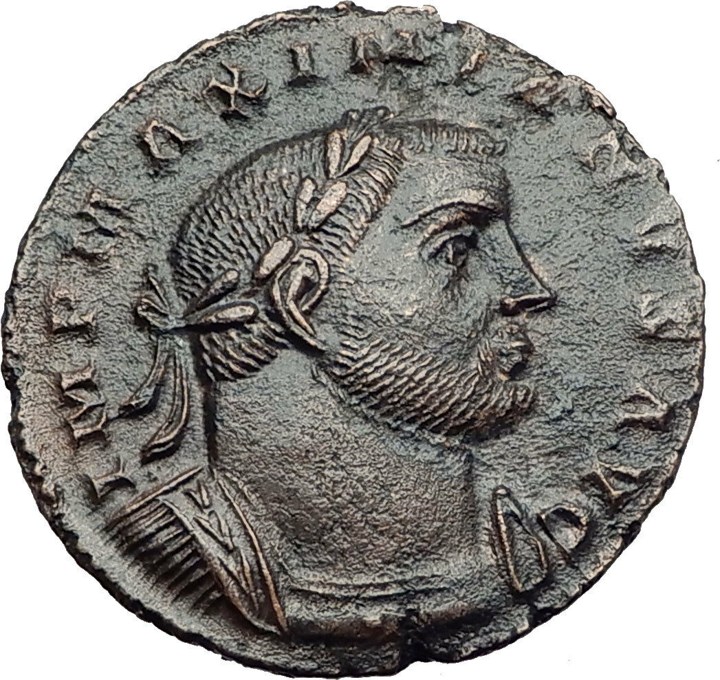 MAXIMIAN 302AD Lugdunum Follis GENIUS Altar Authentic Ancient Roman Coin i63264