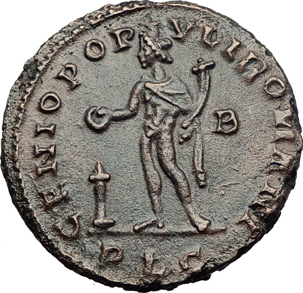 MAXIMIAN 302AD Lugdunum Follis GENIUS Altar Authentic Ancient Roman Coin i63264