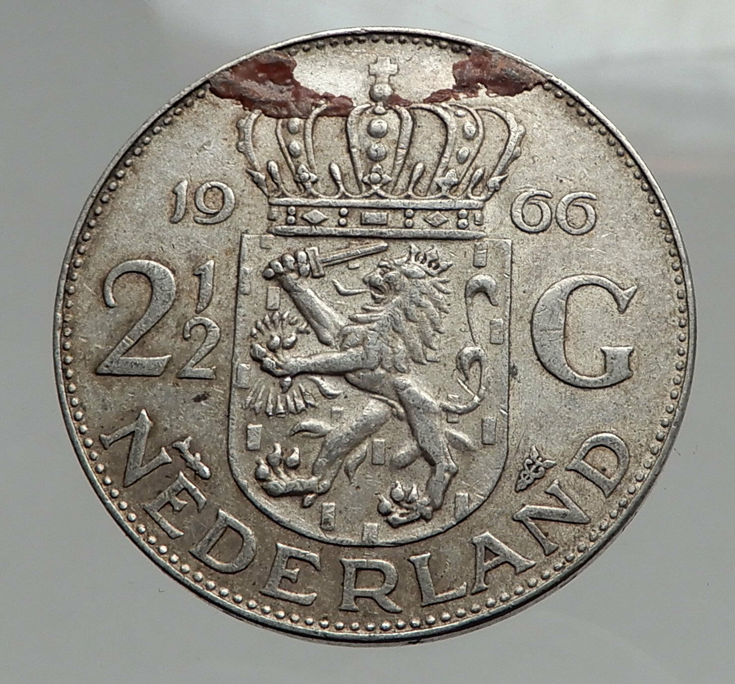 1966 Netherlands Kingdom Queen JULIANA 2½ Gulden Authentic Silver Coin i62886