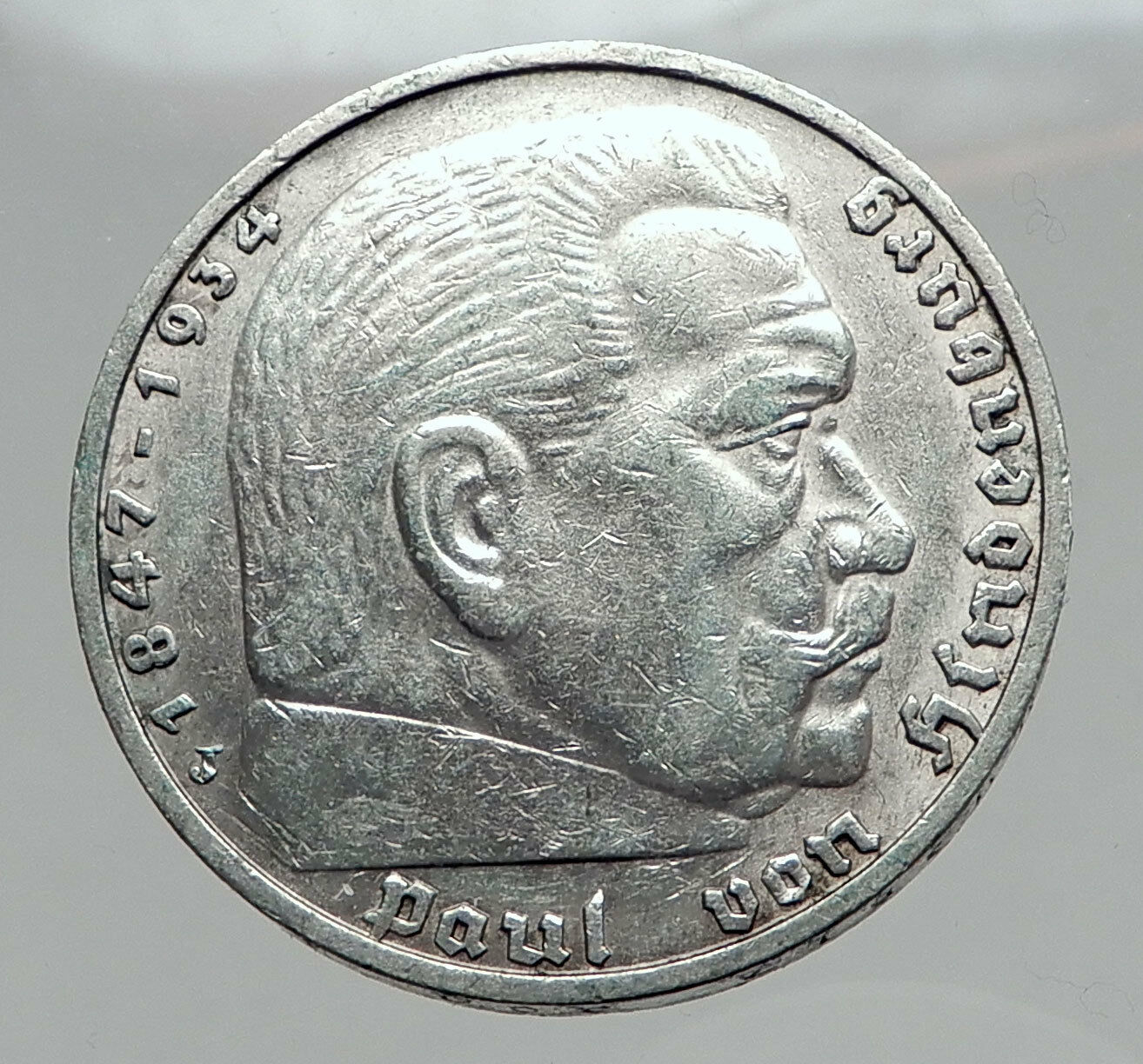 1936 Germany 2nd President Paul von Hindenburg Silver German 5 Marks Coin i64403