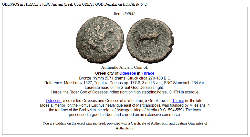 ODESSOS in THRACE 270BC Ancient Greek Coin GREAT GOD Derzelas on HORSE i64542