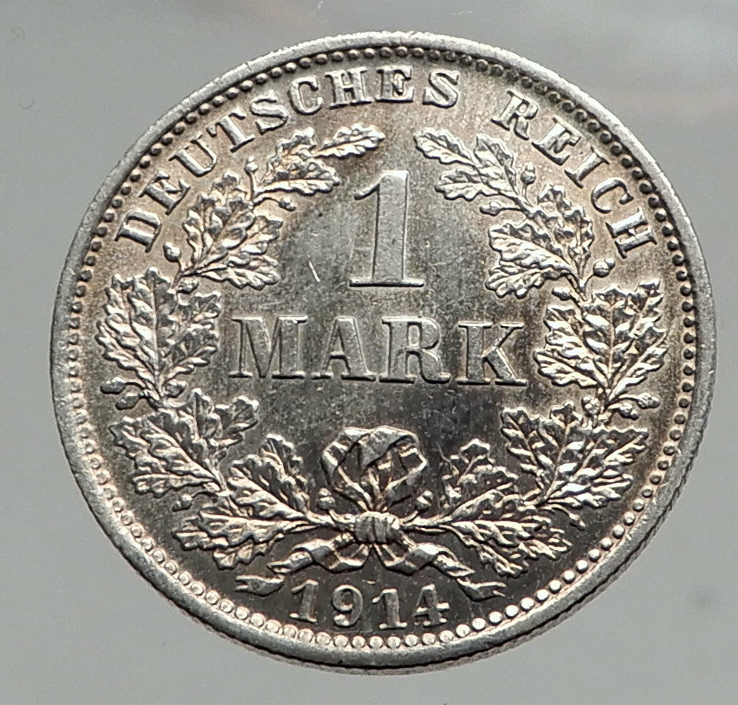 1914 WILHELM II of GERMANY 1 Mark Antique German Empire Silver Coin Eagle i64594