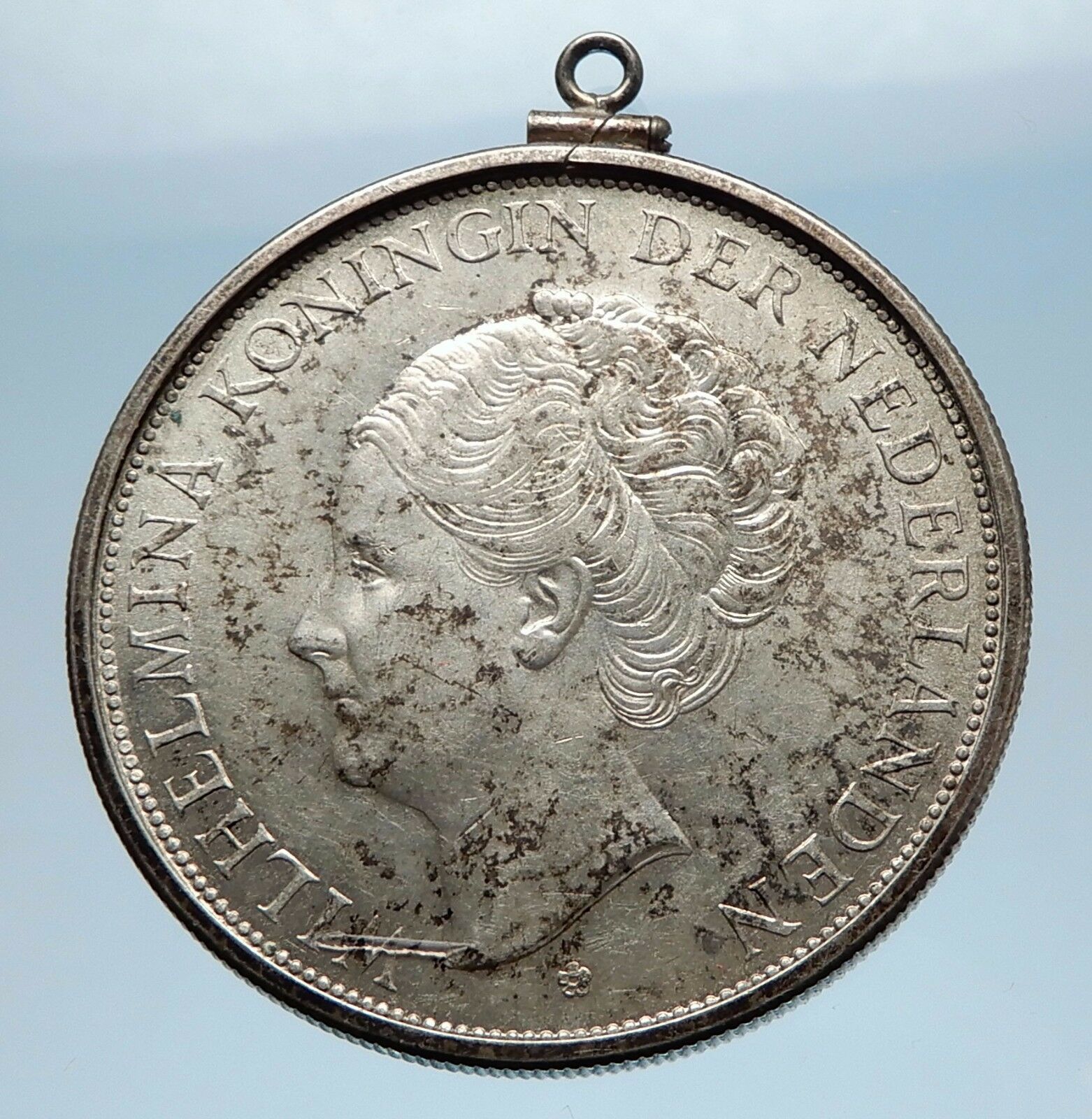 1931 Netherlands Queen WILHELMINA 2.5 Gulden Silver Coin PENDANT JEWELRY i65579