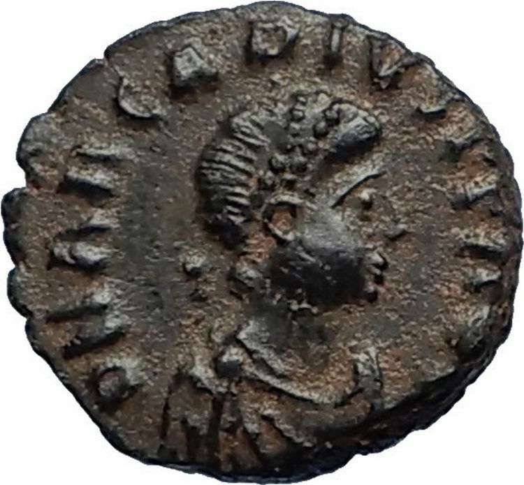 ARCADIUS Authentic 383AD Ancient Roman Coin w VICTORY ANGEL & CHI-RHO i67188