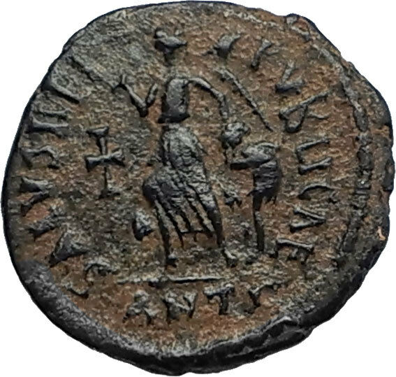 ARCADIUS Authentic 383AD Ancient Roman Coin w VICTORY ANGEL & CROSS i67132