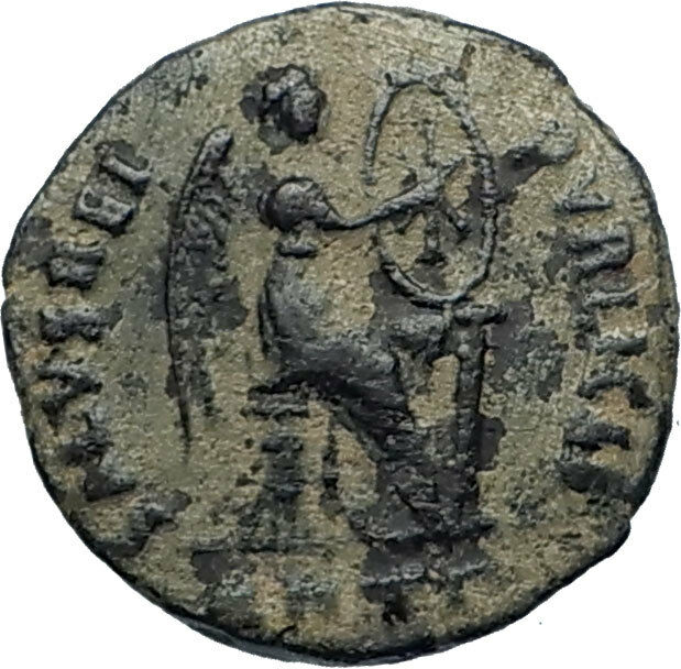 EUDOXIA Arcadius Wife 401AD Authentic Ancient Roman Coin VICTORY CHI-RHO i67306