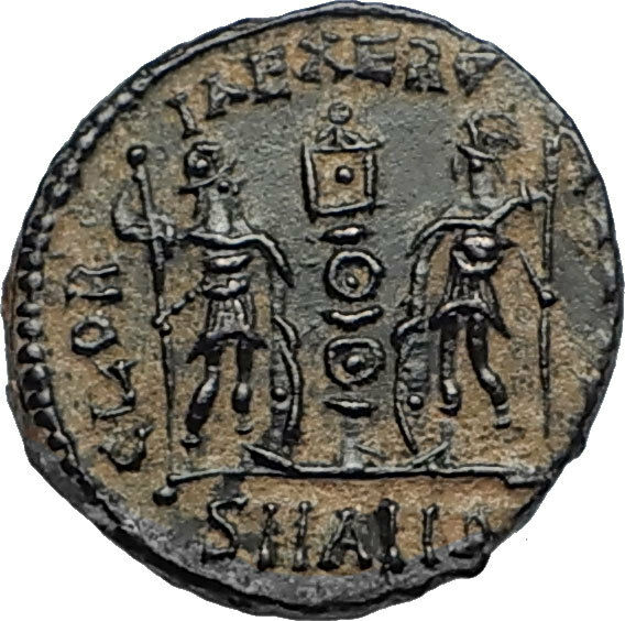 CONSTANTIUS II Authentic Ancient 337AD Roman Coin w LEGIONARY SOLDIERS i67089