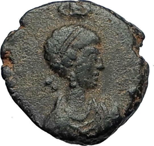 EUDOXIA Arcadius Wife 401AD Authentic Ancient Roman Coin VICTORY CHI-RHO i67529