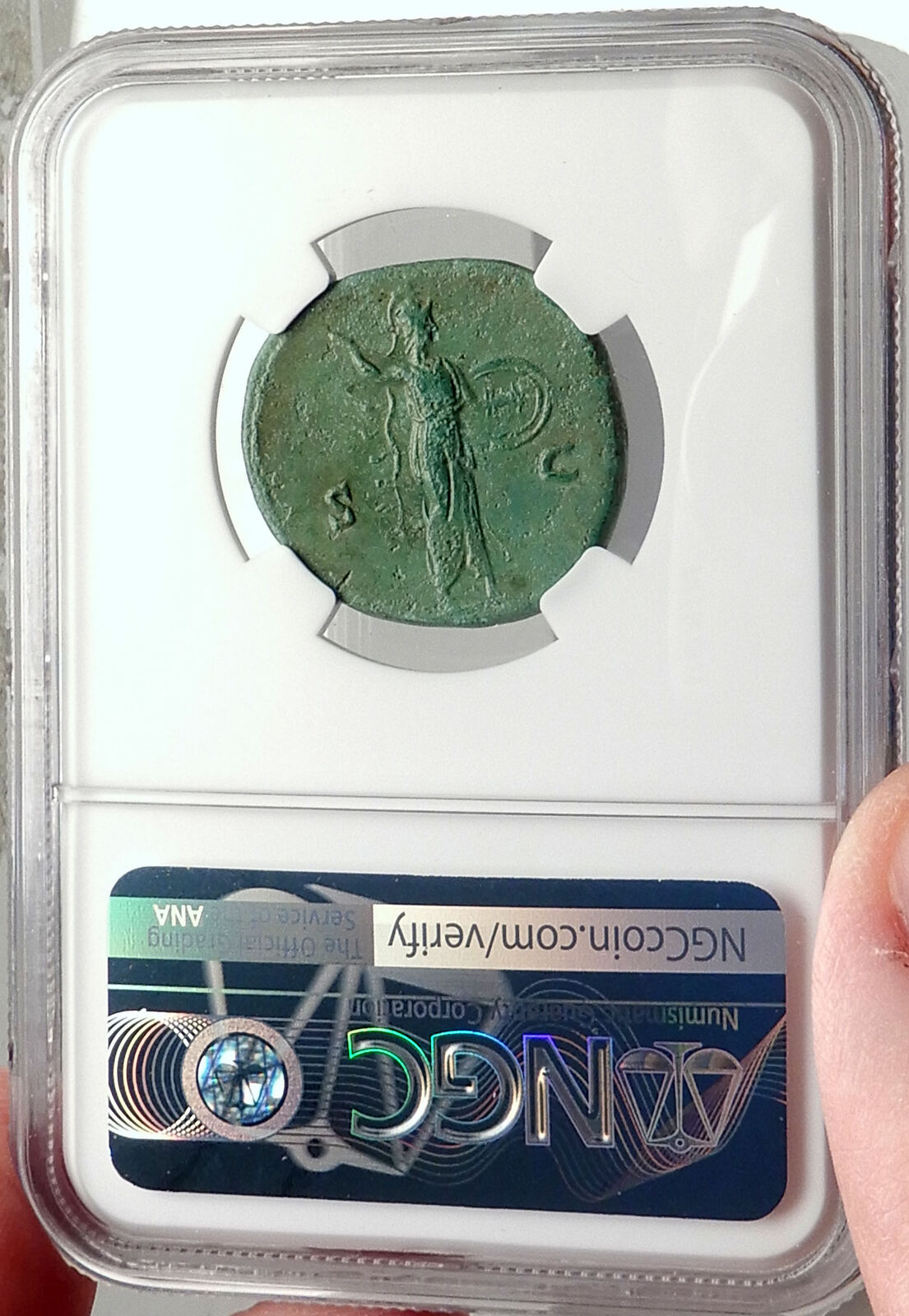 ANTONINUS PIUS 140AD Rome Authentic Ancient Roman Coin MINERVA NGC i68764