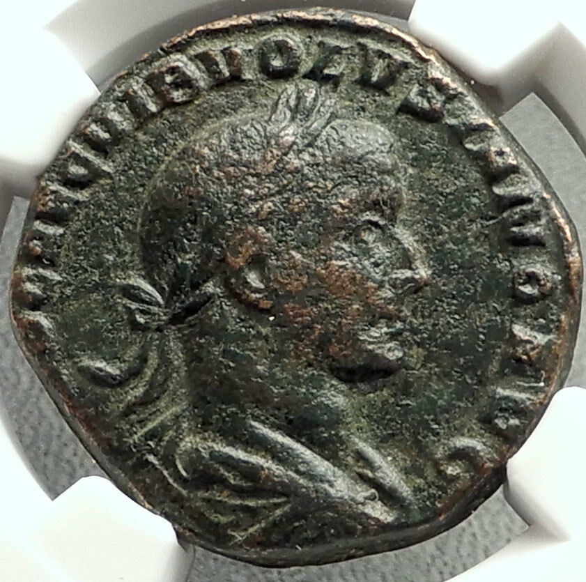 VOLUSIAN Authentic Ancient 251AD Sestertius Roman Coin JUNO TEMPLE NGC i68622