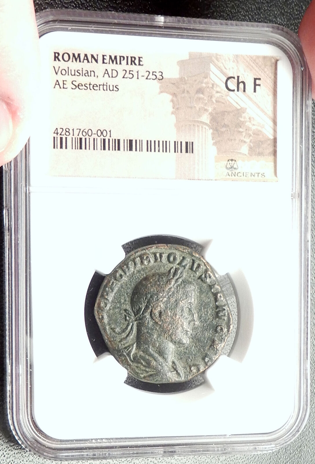 VOLUSIAN Authentic Ancient 251AD Sestertius Roman Coin JUNO TEMPLE NGC i68622