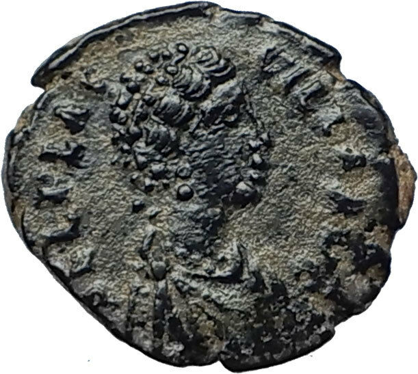 AELIA FLACILLA Theodosius I Wife 383AD Ancient Roman Coin VICTORY CHI-RHO i70232