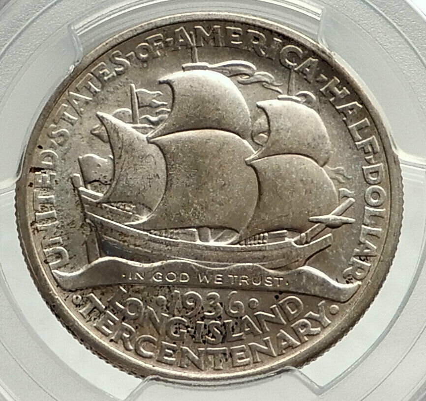 1936 LONG ISLAND Dutch Indian Silver Commemorative Half Dollar Coin PCGS i76441