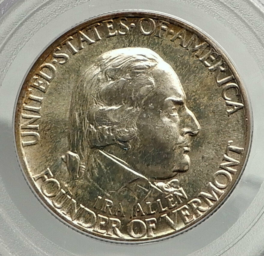 1927 VERMON Founder IRA ALLEN Commemorative Silver Half Dollar Coin PCGS i76451