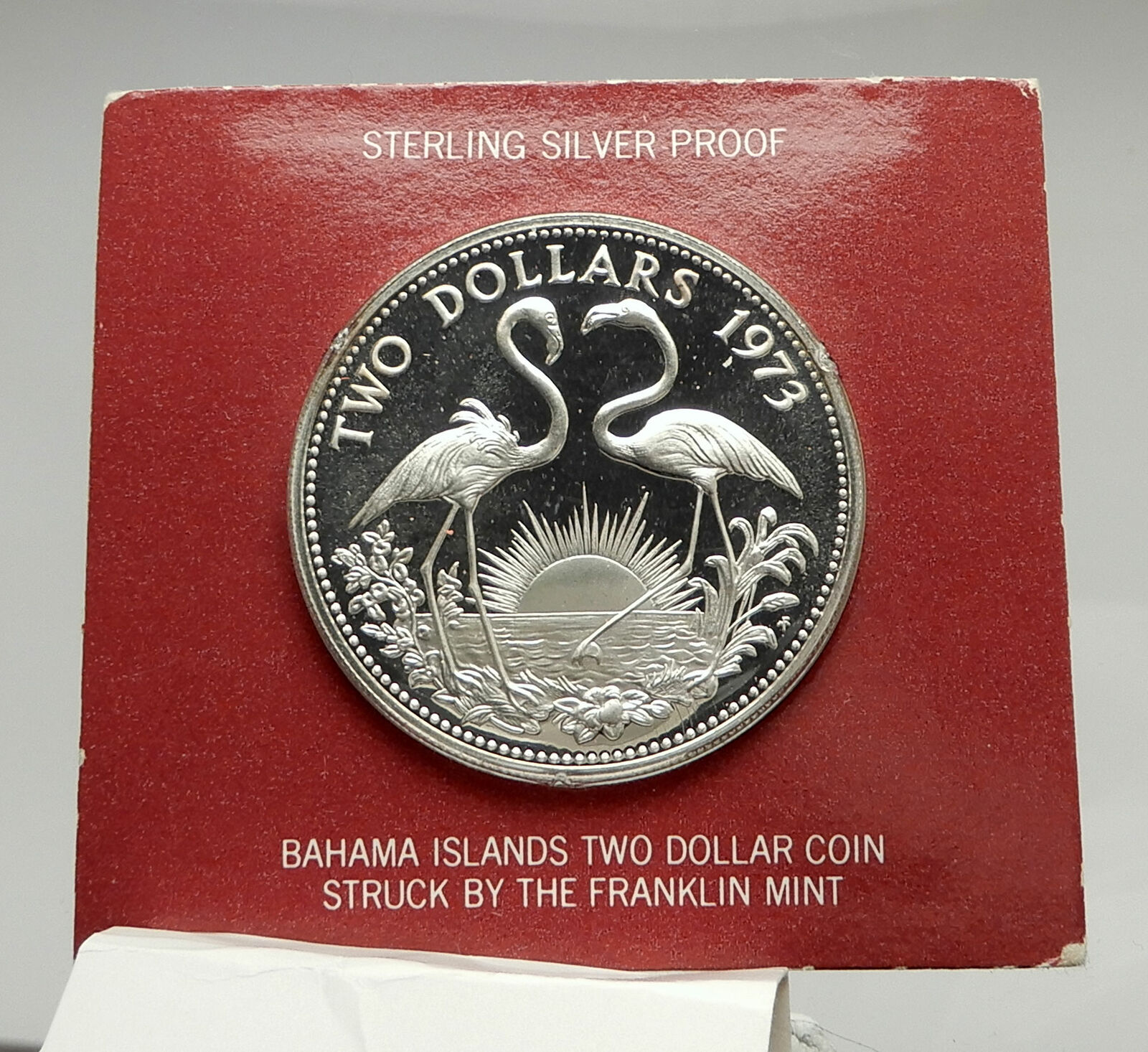 1973 The BAHAMAS Queen Elizabeth II FLAMINGO Genuine Proof Silver $2 Coin i76360