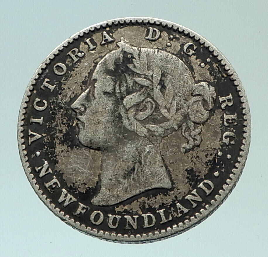 1894 CANADA NEWFOUNDLAND UK Queen VICTORIA Antique Silver 10 Cents Coin i76504