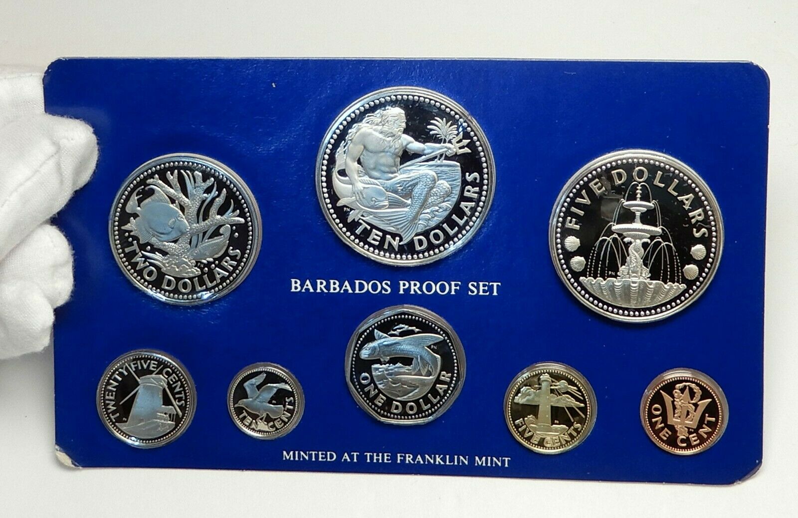 1975 BARBADOS Neptune Windmill Fountain 8 Proof Coin Set 2 are Silver i76391