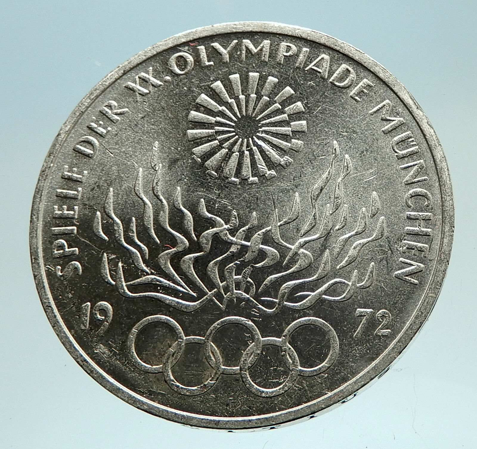 1972 Germany Munich Summer Olympic Antique Proof Silver 10 Mark Coin i76736