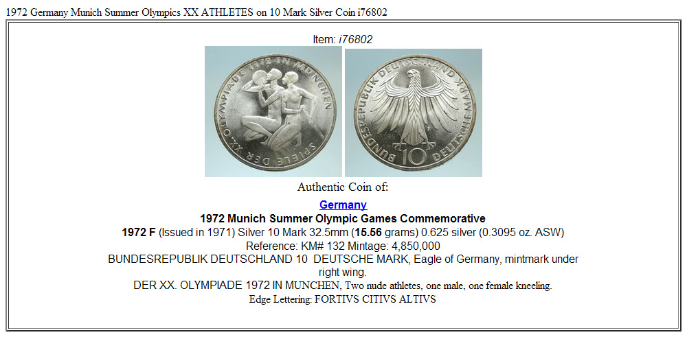 1972 Germany Munich Summer Olympics XX ATHLETES on 10 Mark Silver Coin i76802