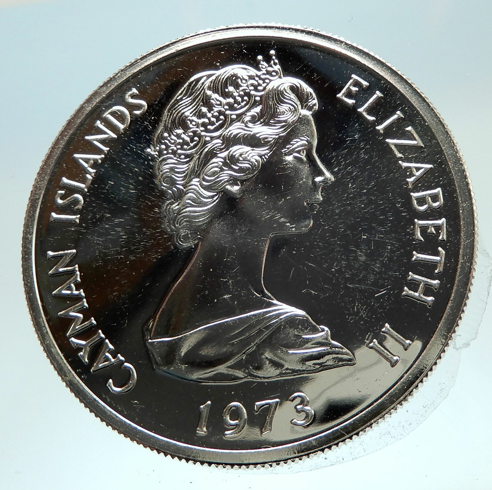 1973 CAYMAN ISLANDS 4.2cm Proof Silver $5 Coin w UK Queen Elizabeth II i76794