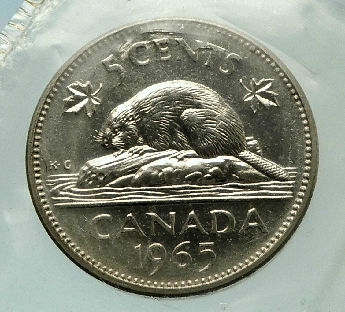 1965 CANADA United Kingdom Queen Elizabeth II BEAVER 5C Coin i76501