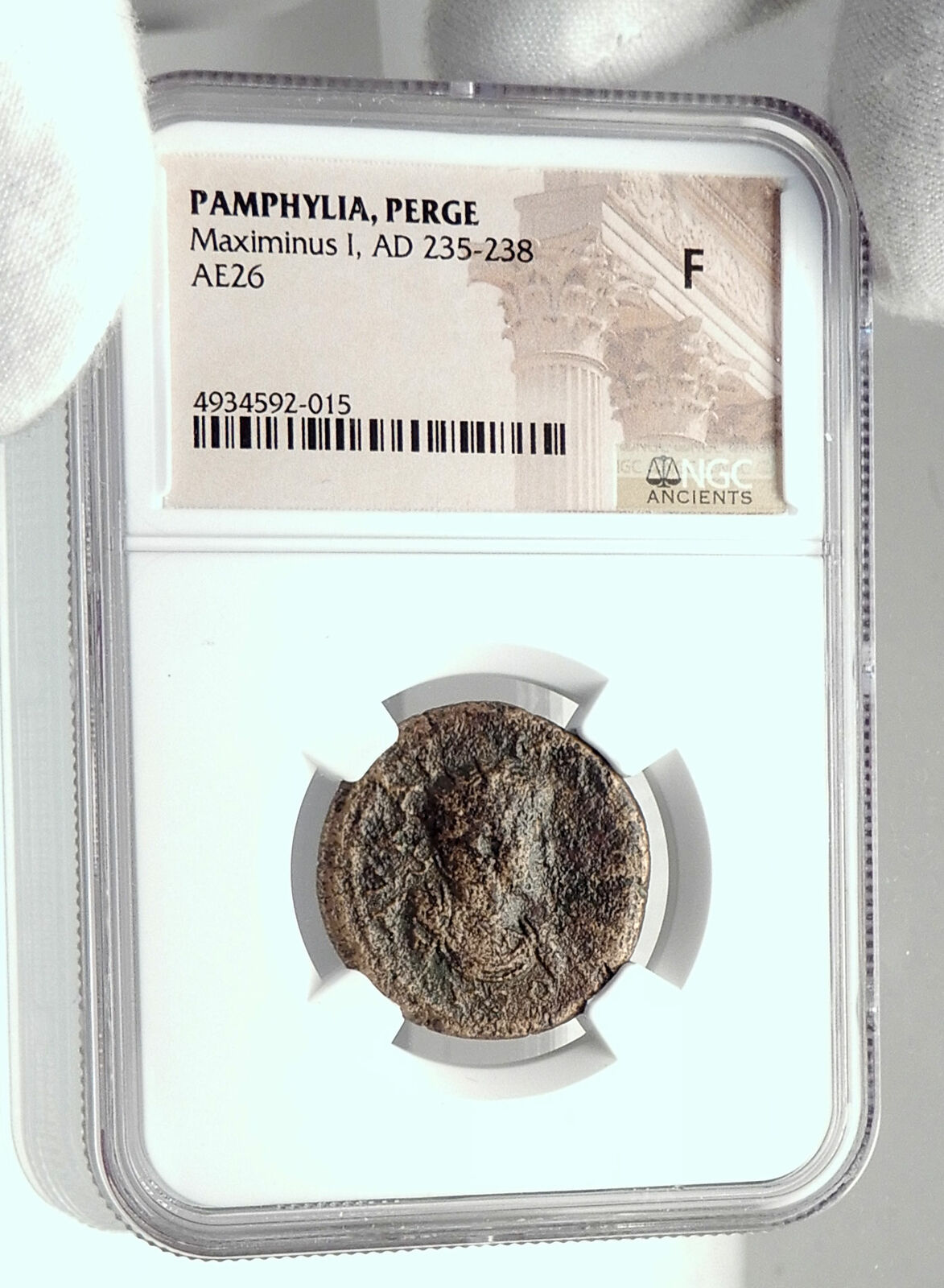 MAXIMINUS I Thrax Perge Pamphylia Ancient Roman Coin CULT IDOL TEMPLE NGC i77477