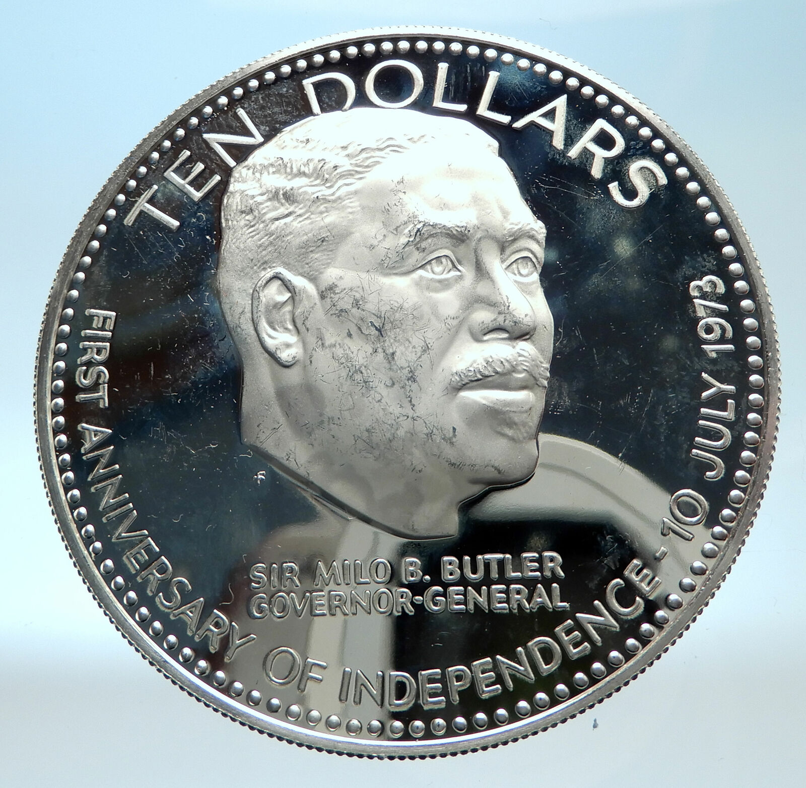 1974 BAHAMAS Large Independence Milo Butler Genuine Proof Silver $10 Coin i77493