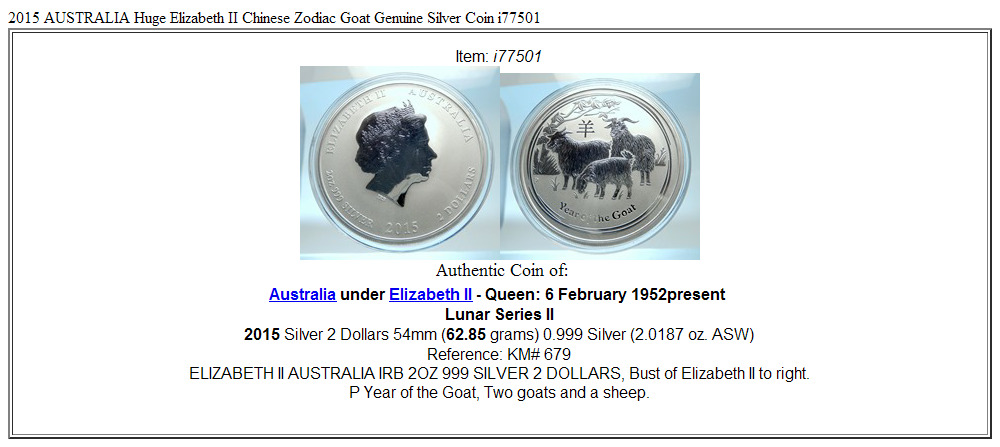 2015 AUSTRALIA Huge Elizabeth II Chinese Zodiac Goat Genuine Silver Coin i77501