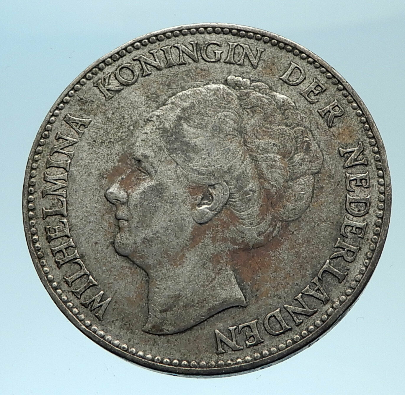 1931 Netherlands Kingdom w Queen WILHELMINA Silver 1 Gulden Coin i77520