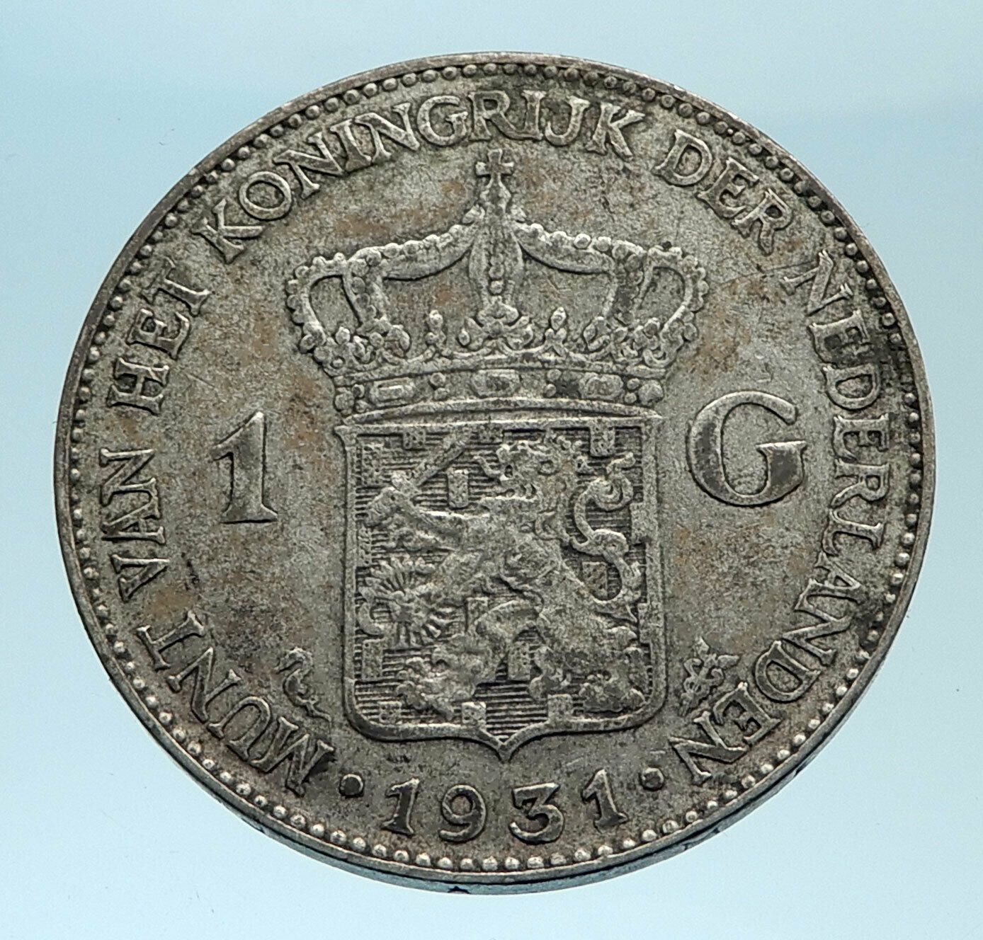 1931 Netherlands Kingdom w Queen WILHELMINA Silver 1 Gulden Coin i77520