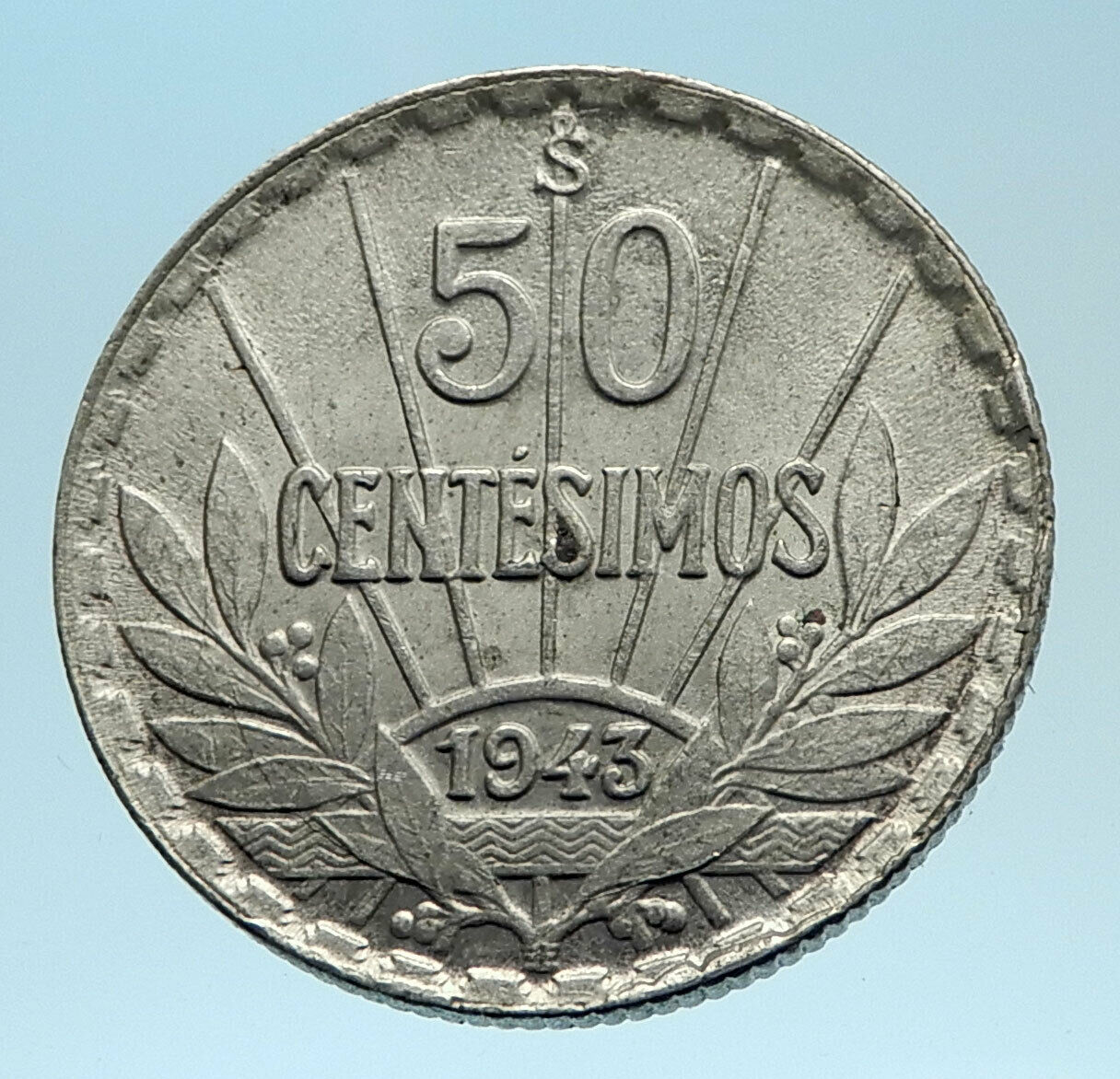 1943 URUGUAY Founding Father Hero ARTIGAS Silver Vintage WWII Time Coin i77515