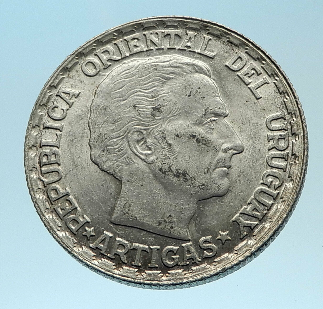 1943 URUGUAY Founding Father Hero ARTIGAS Silver Vintage WWII Time Coin i77515