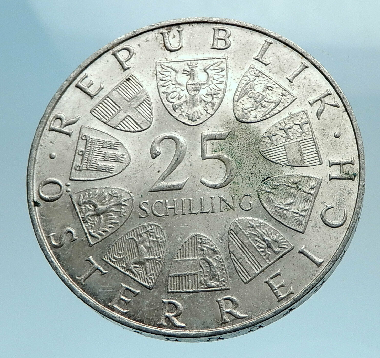 1969 AUSTRIA Poet Writer Peter Rosegger Antique Silver 25 Schilling Coin i77690