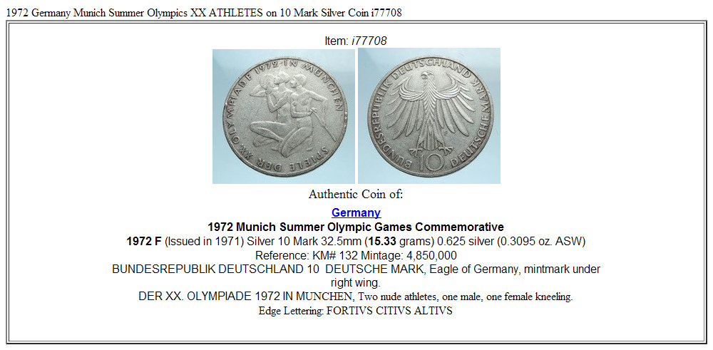 1972 Germany Munich Summer Olympics XX ATHLETES on 10 Mark Silver Coin i77708