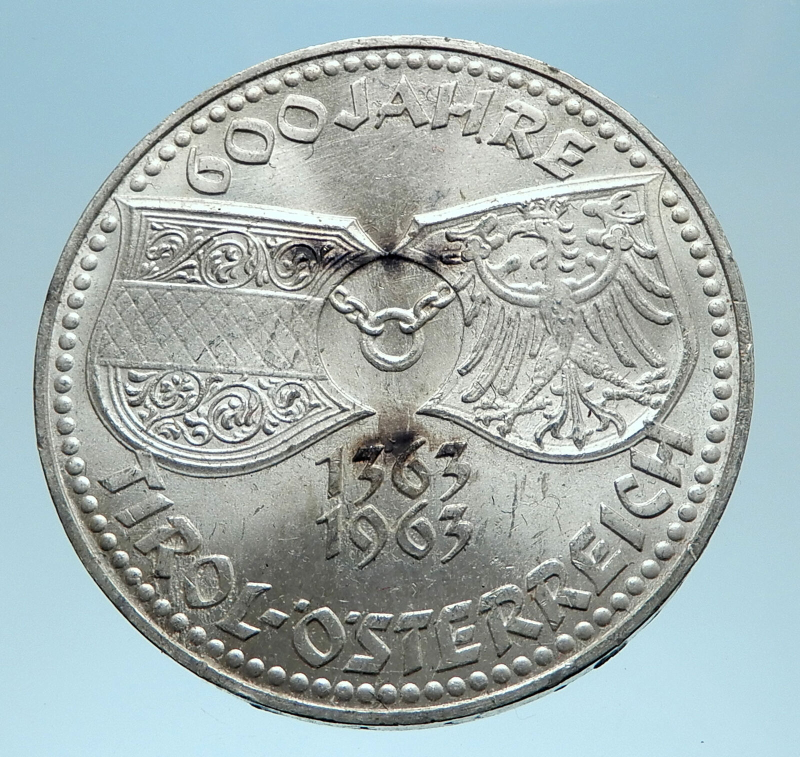 1963 AUSTRIA Tyrol and Austrian Shields Genuine Silver 50 Shilling Coin i77814