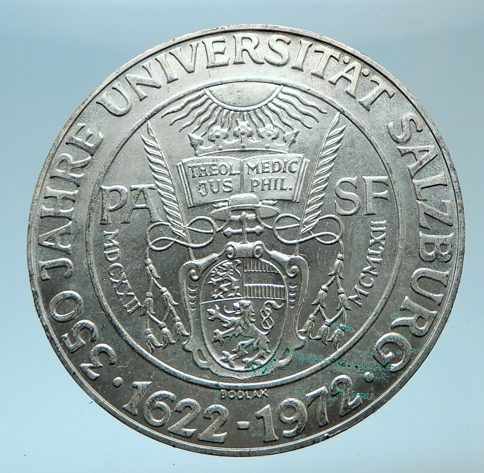 1972 AUSTRIA Seal of Salzburg University Genuine Silver 50 Shilling Coin i77861