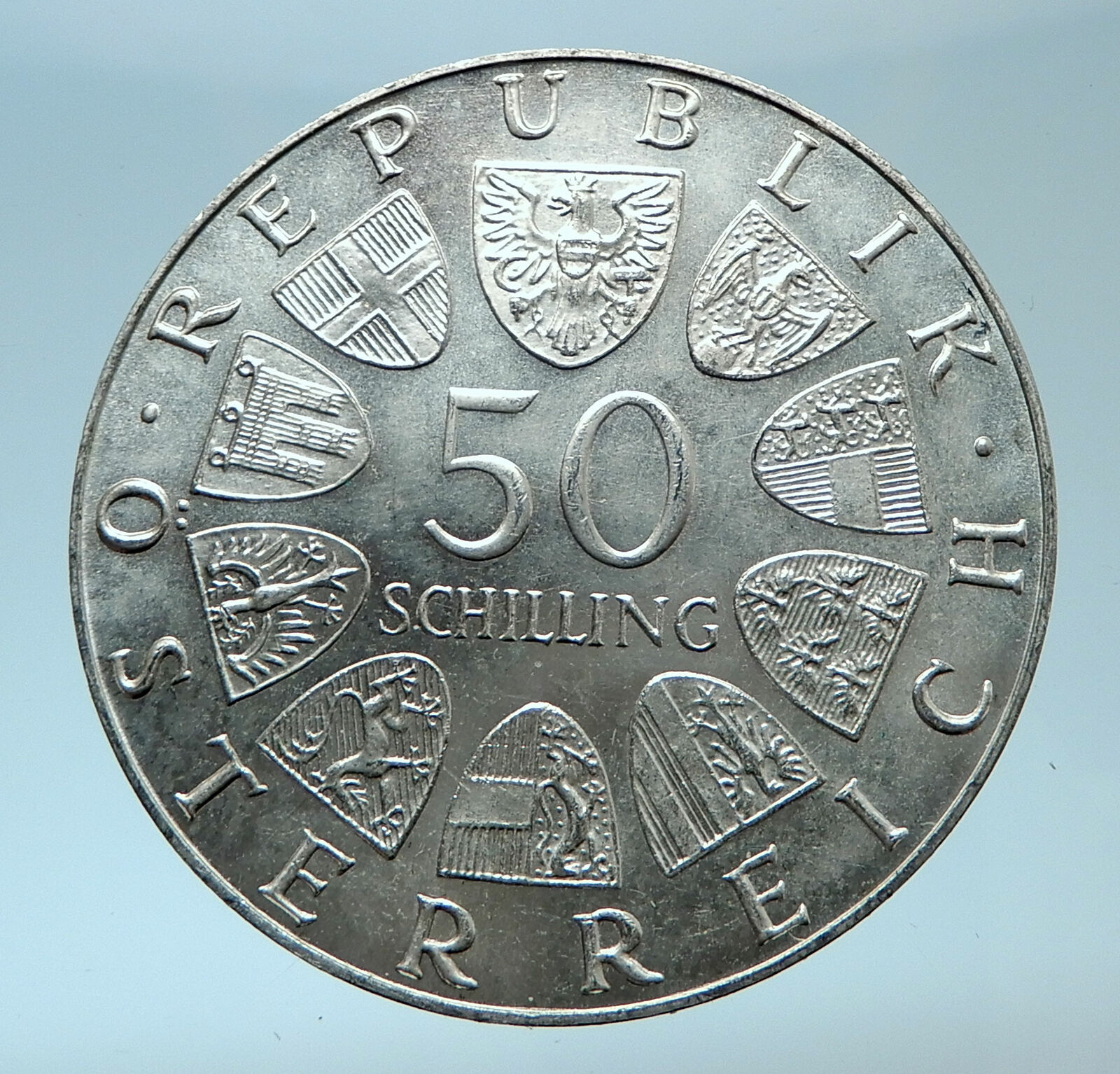 1972 AUSTRIA Seal of Salzburg University Genuine Silver 50 Shilling Coin i77861